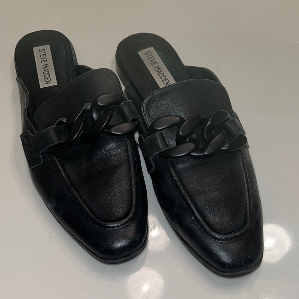 Steve Madden Black Mules with Decorative Detail